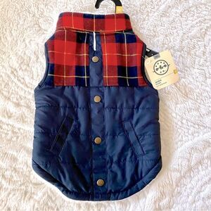 BOND & CO PLAID/DARK BLUE INSULATED DOG JACKET /W VELCRO CLOSE M (DOGS 15-17 IN)
